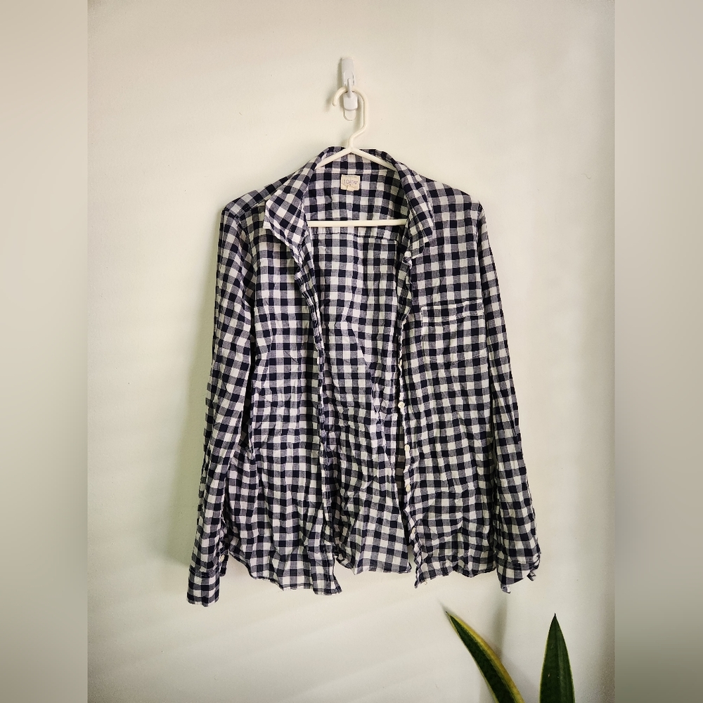J. Crew The Perfect Shirt Navy And White Gingham Size L